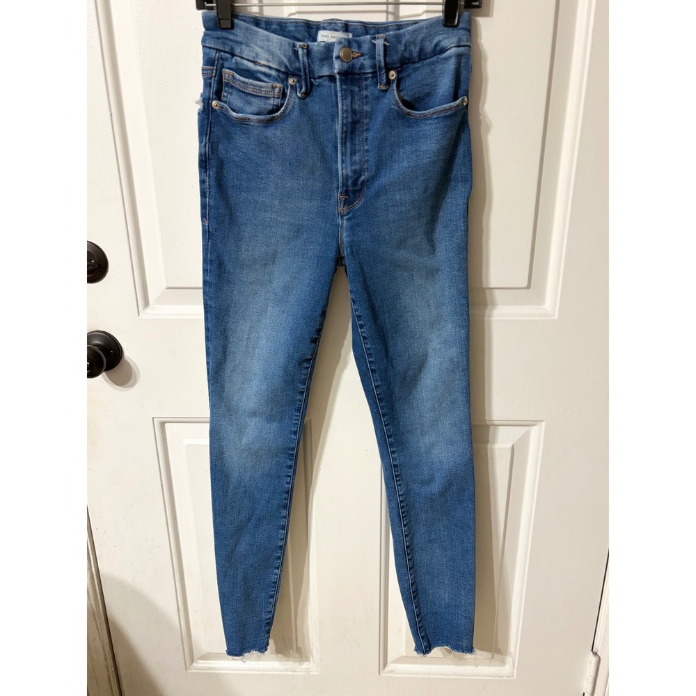 Good American Always Fits Good Legs Skinny Jeans 6-12 Indigo Raw Hem Distressed
